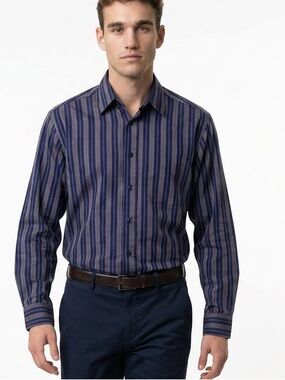 Sarar Men's Blue Striped Long Sleeve Button-Up Shirt Size‎ L Casual